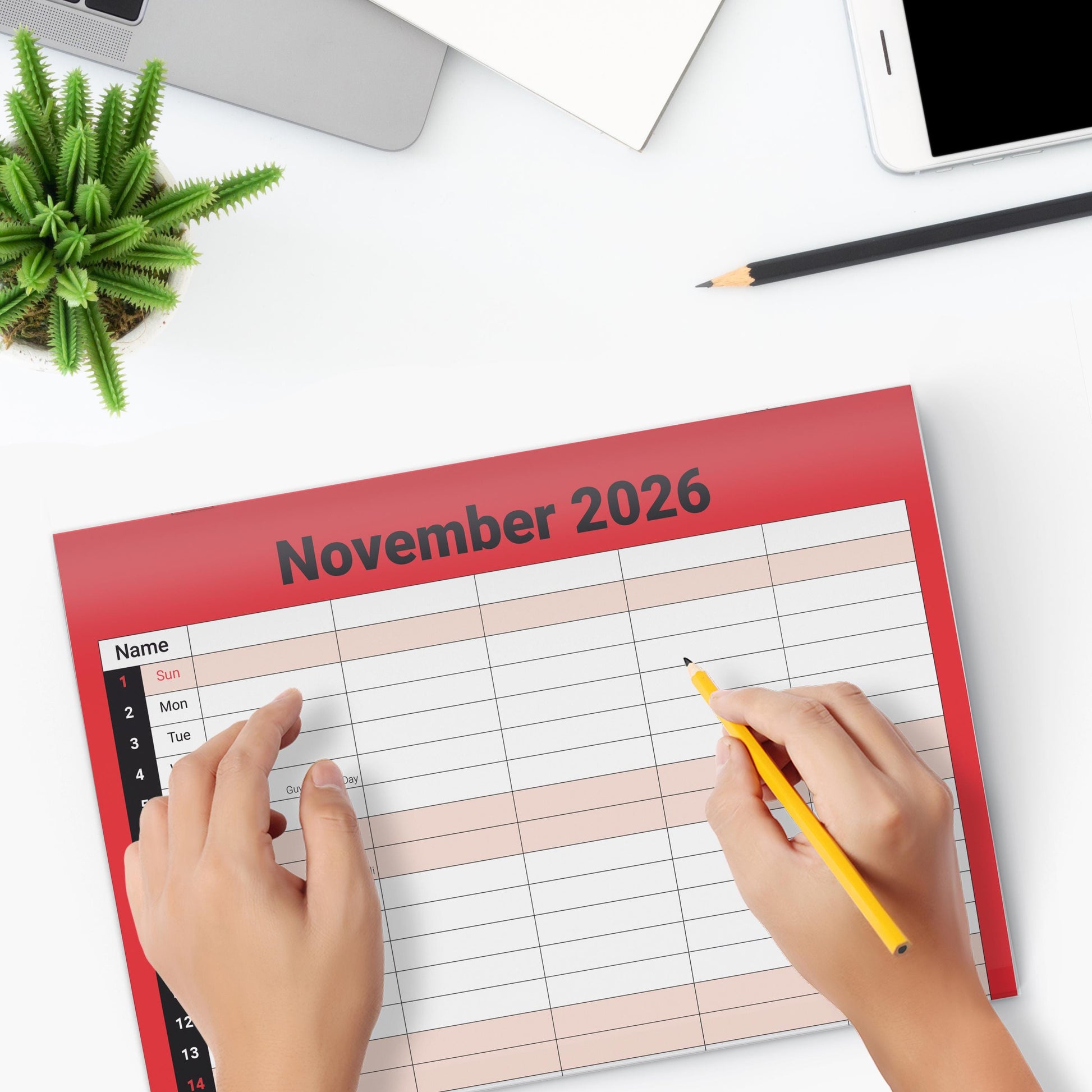 2026 Calendar 5 Columns Wall Monthly Planner Staff Rota Family Organiser Red M2M Etsy