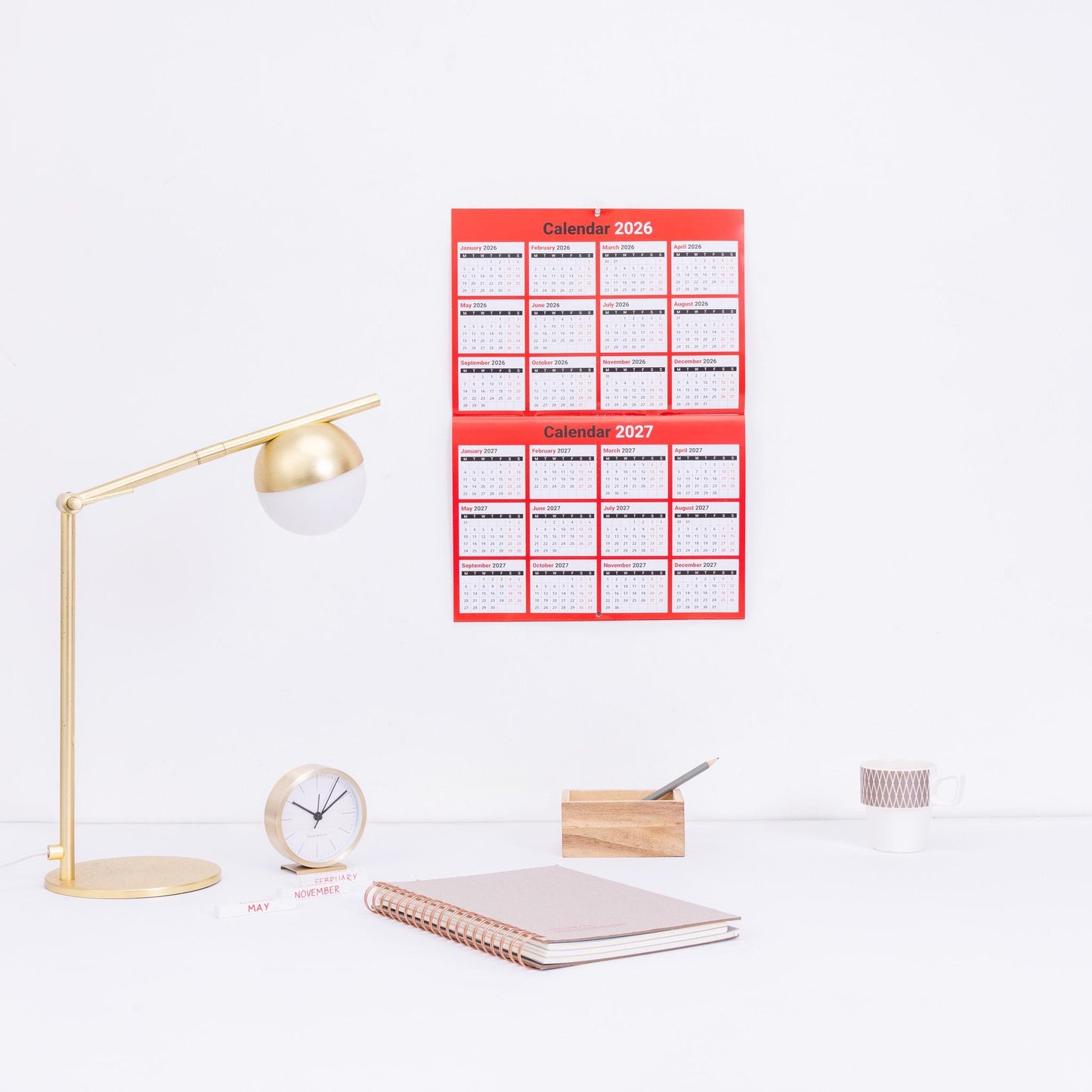 2026 Calendar 5 Columns Wall Monthly Planner Staff Rota Family Organiser Red M2M