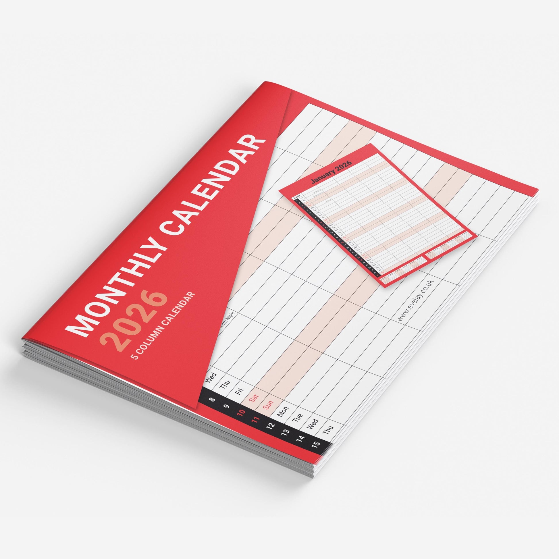 2026 Calendar 5 Columns Wall Monthly Planner Staff Rota Family Organiser Red M2M Etsy