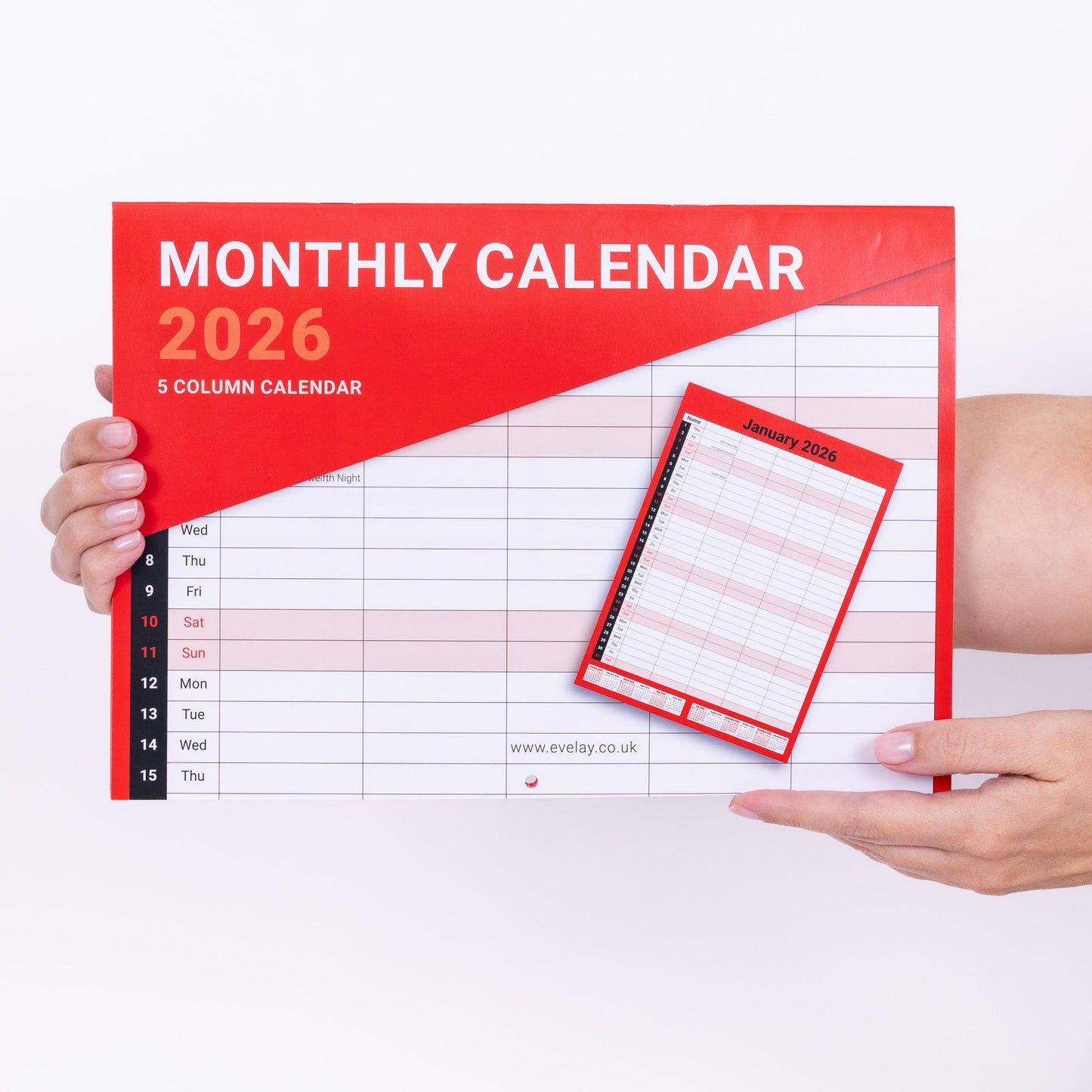 2026 Calendar 5 Columns Wall Monthly Planner Staff Rota Family Organiser Red M2M