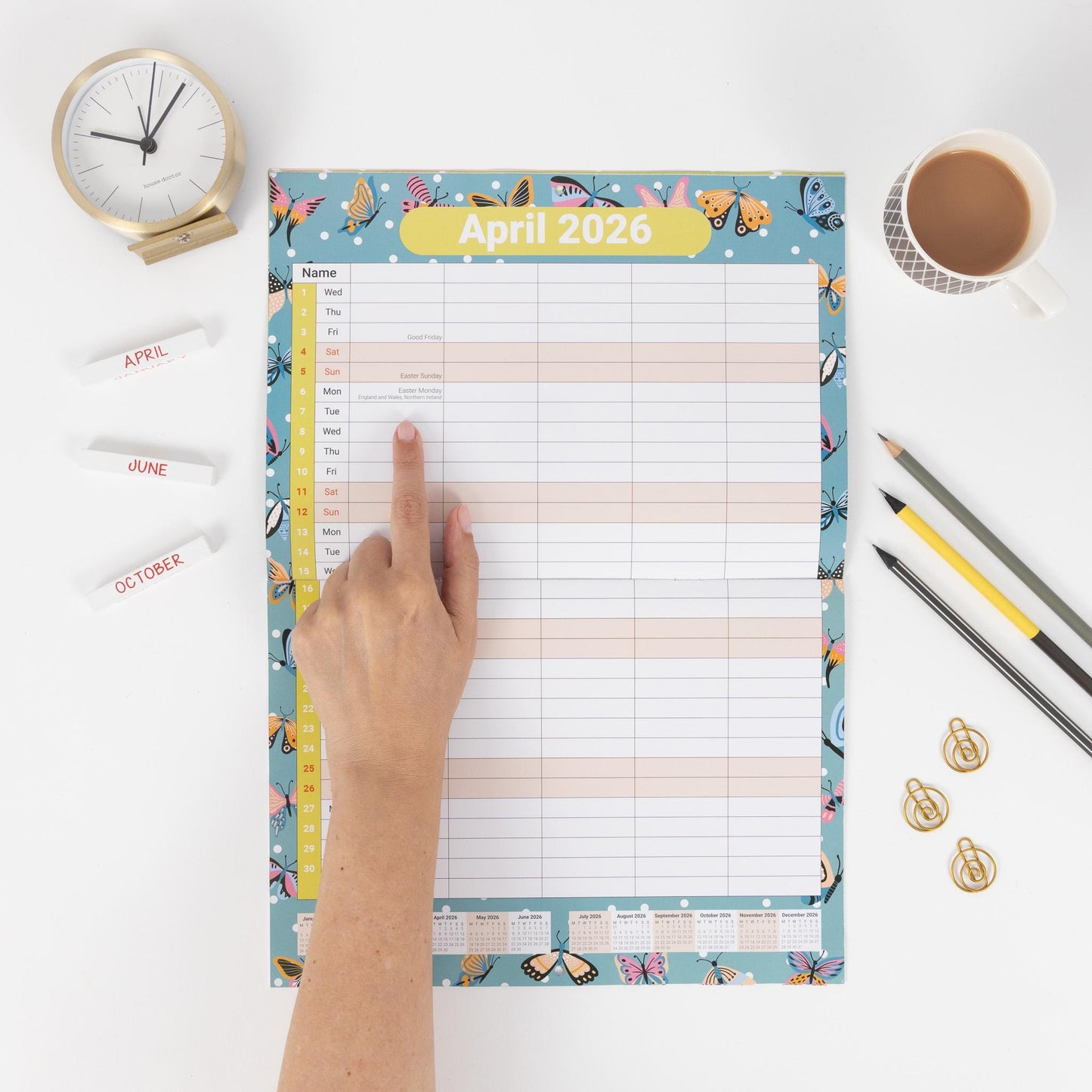 2026 A3 Month to View Family Home Planner 5 Column Wall All Family Organiser