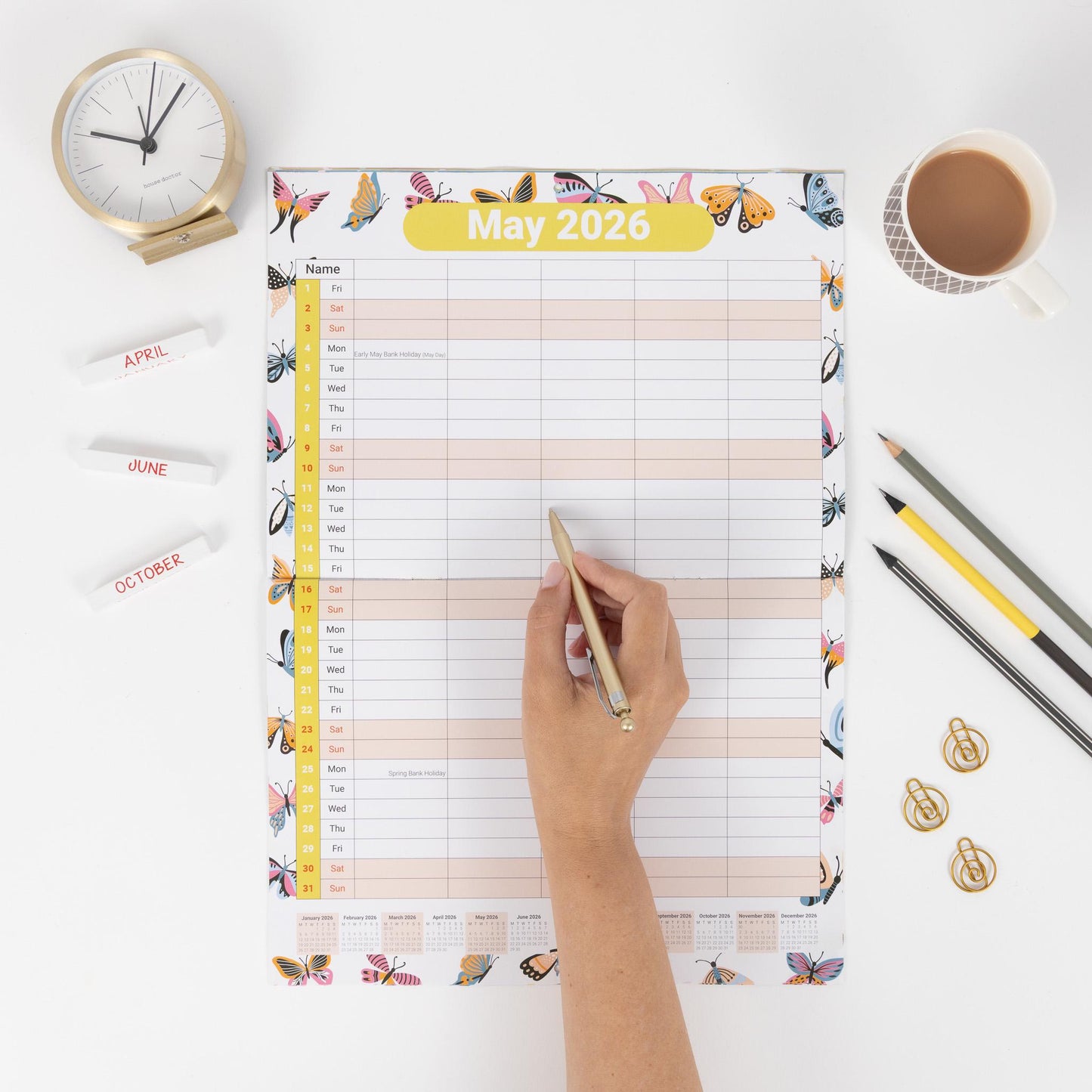 2026 A3 Month to View Family Home Planner 5 Column Wall All Family Organiser