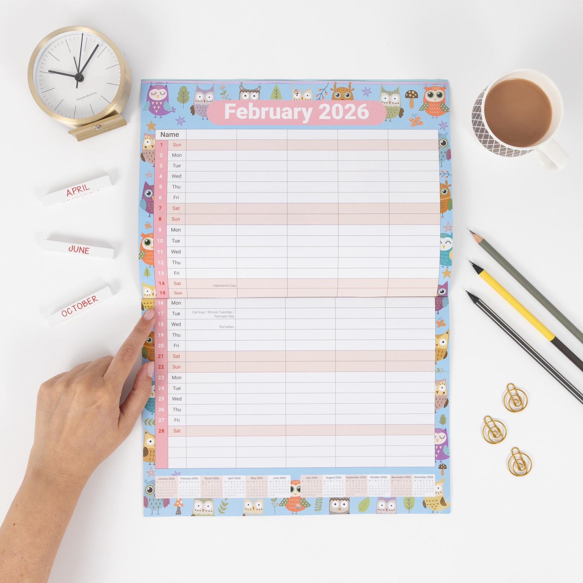 2026 A3 Wall Calendar 5 Columns Family Monthly Planner Staff Rota Family Organiser Month per View owl Etsy