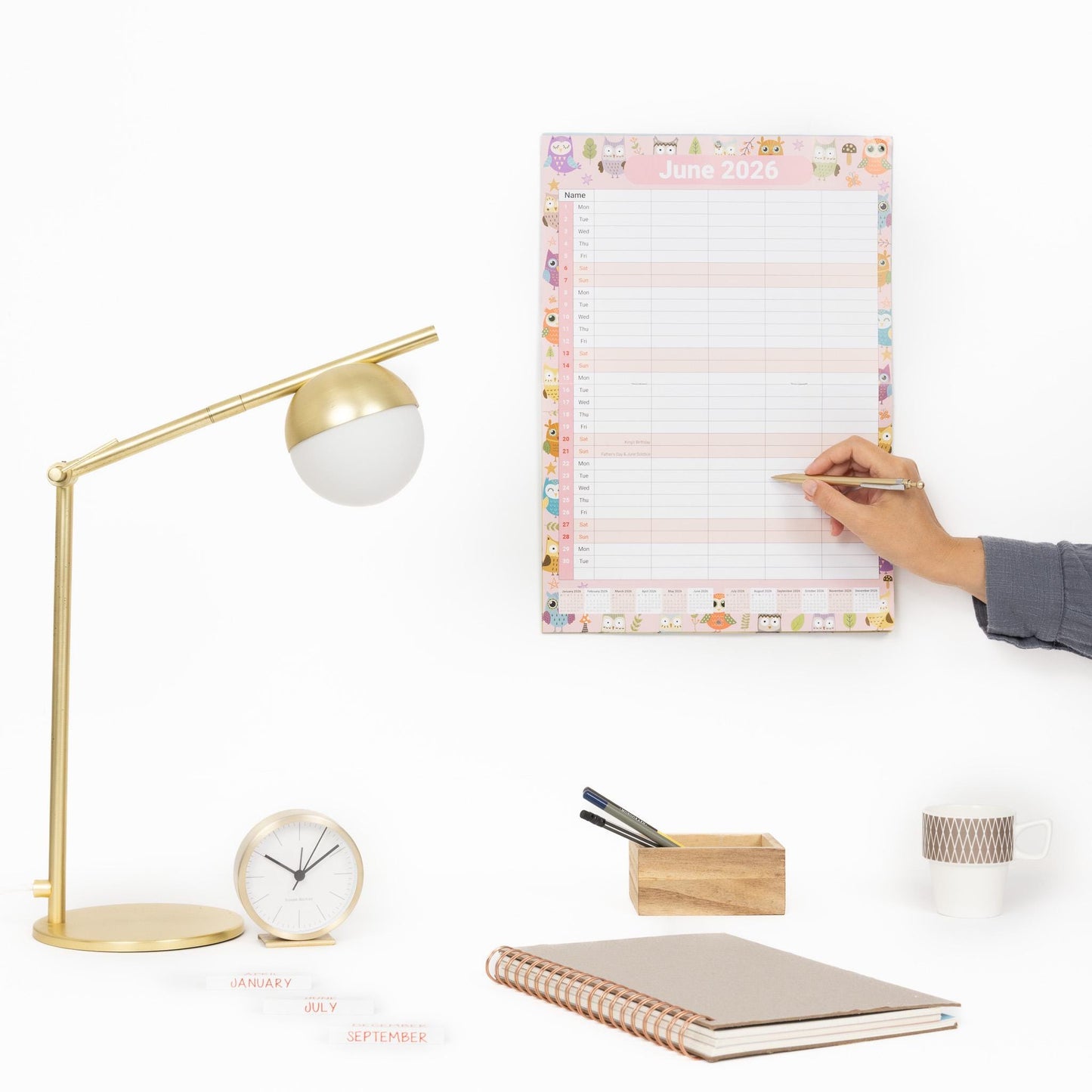 2026 A3 Wall Calendar 5 Columns Family Monthly Planner Staff Rota Family Organiser Month per View owl