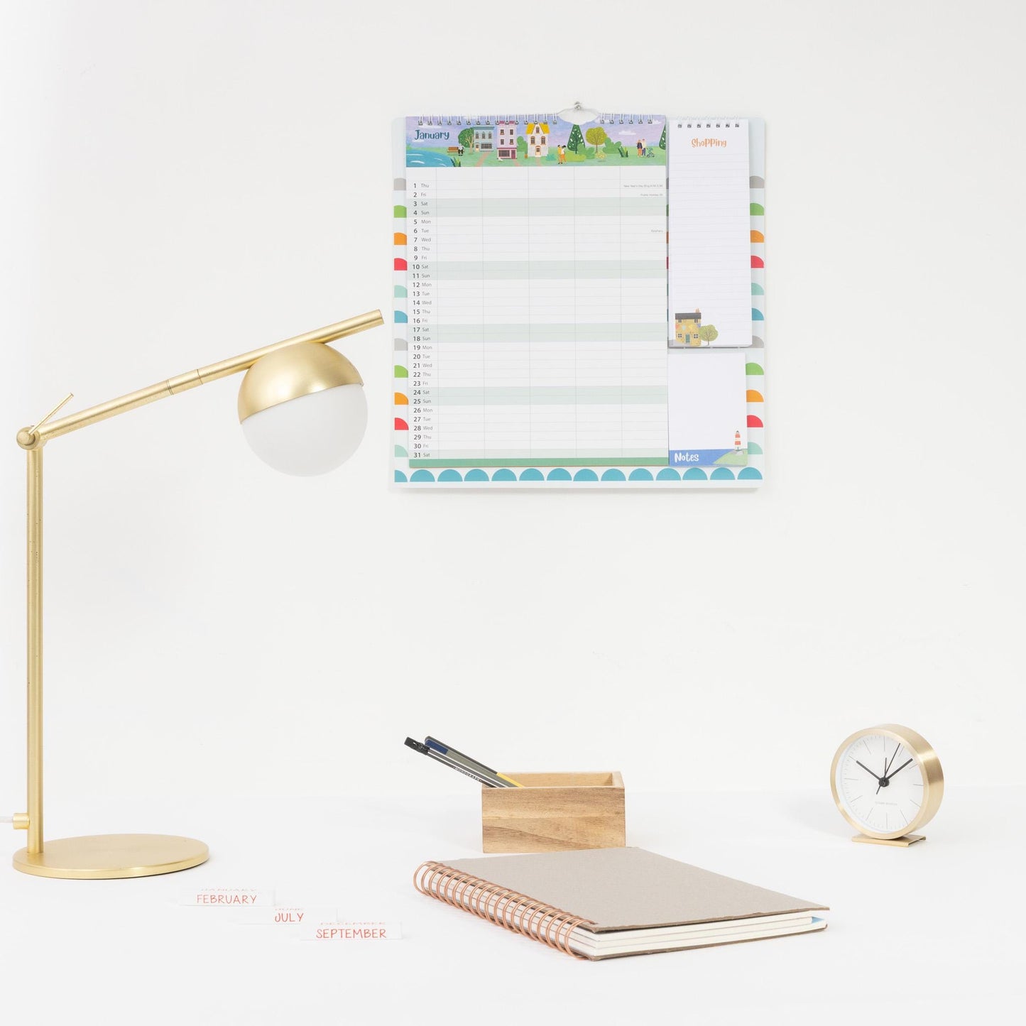 2026 Family Planner 5 Column Calendar Wall Organiser Shopping List & Notepad