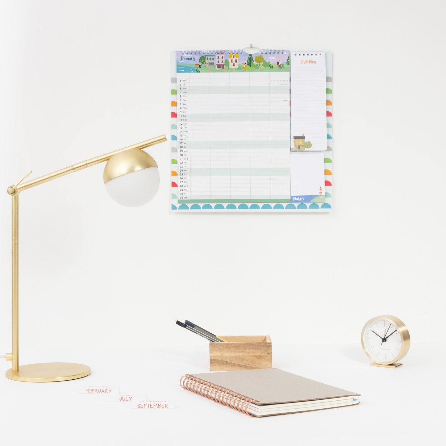 2026 Family Planner 5 Column Calendar Wall Organiser Shopping List & Notepad