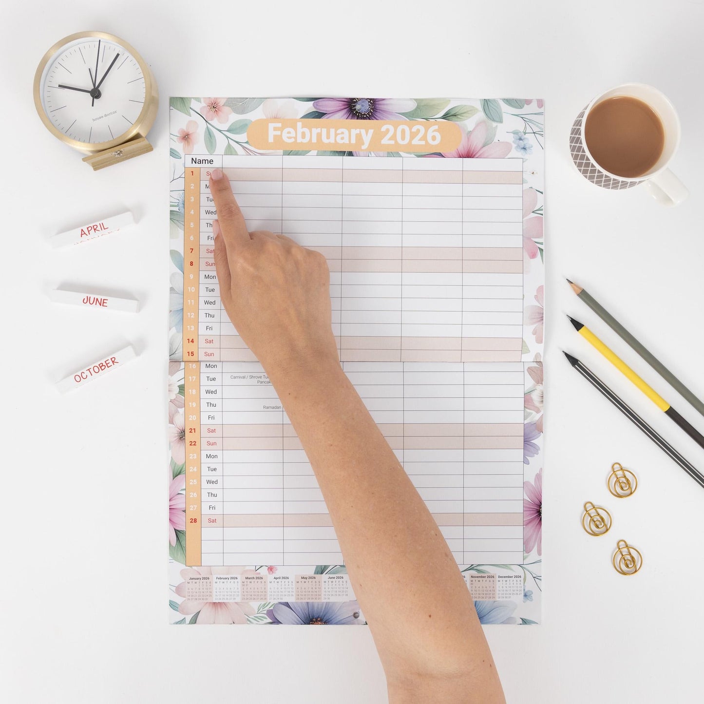 2026 Family Planner Calendar: A3 Wall Organizer, 5 Columns