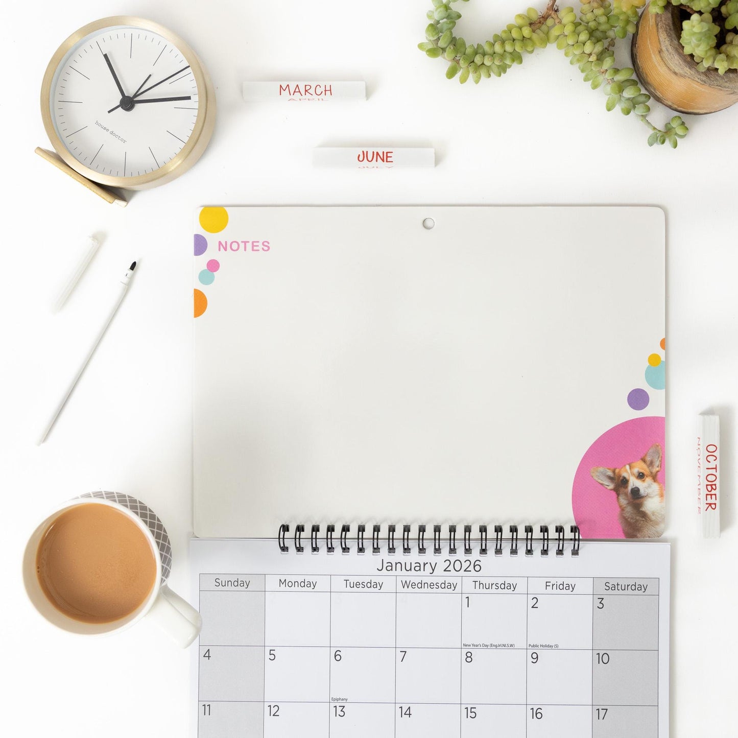 2026 puppy Monthly Memo Board Wall Calendar Family Organiser White Board & Pen