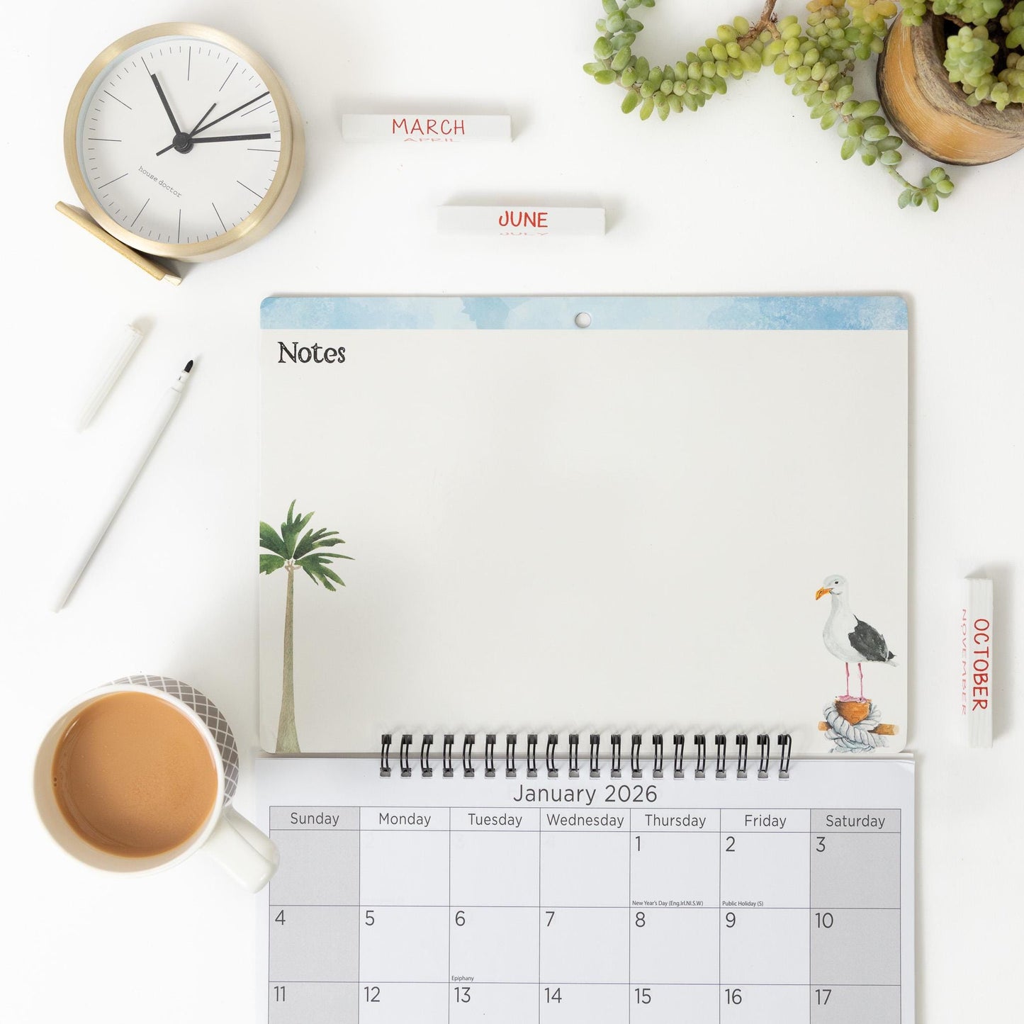 2026 Monthly Memo Board Wall Calendar Family Organiser White Board & Pen seaside
