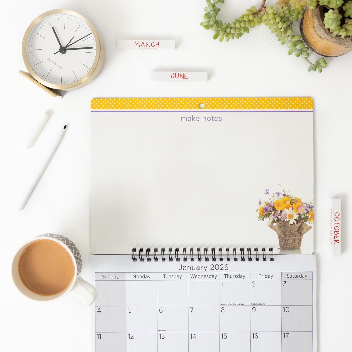 2026 Monthly Memo Board Wall Calendar Family Organiser White Board & Pen