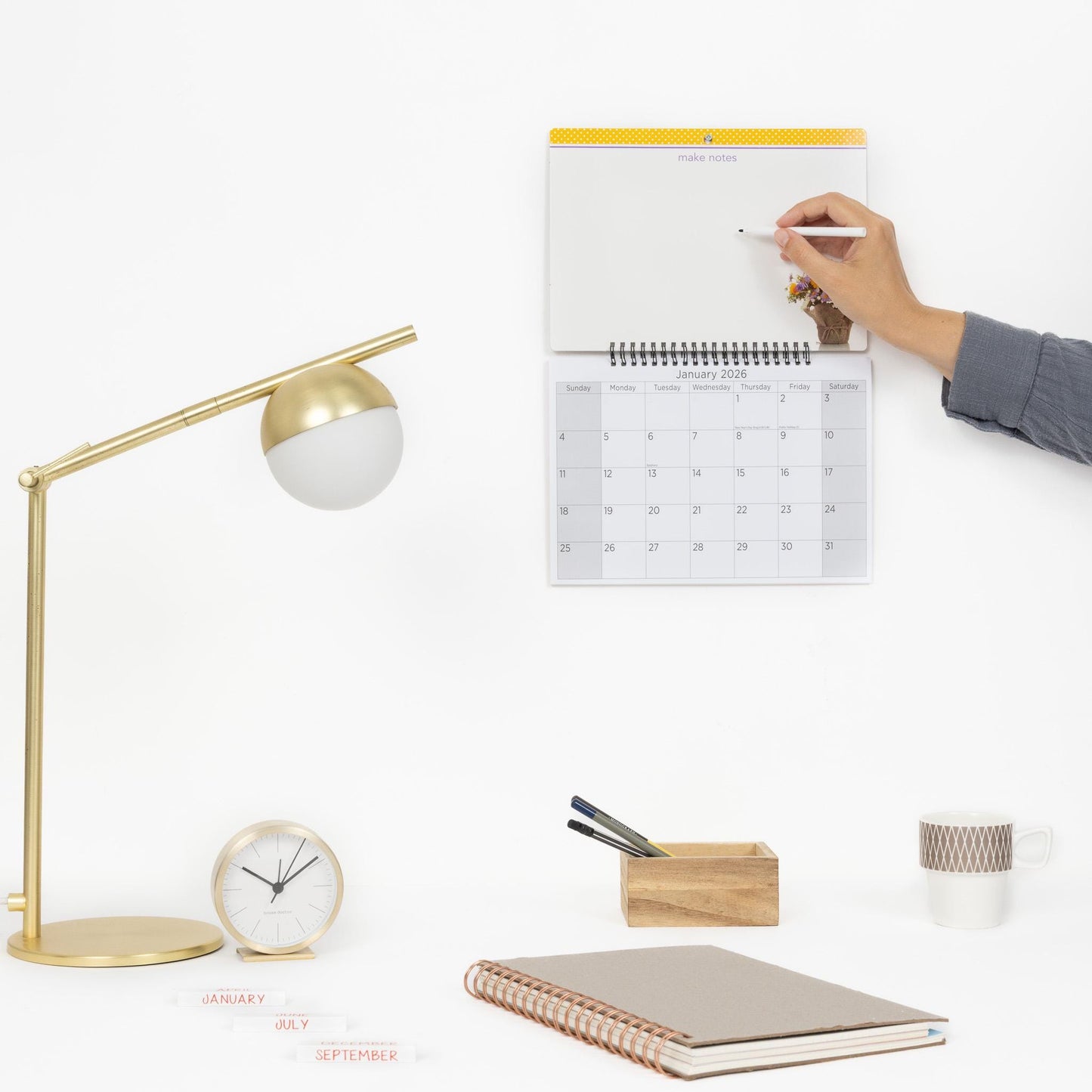 2026 Monthly Memo Board Wall Calendar Family Organiser White Board & Pen