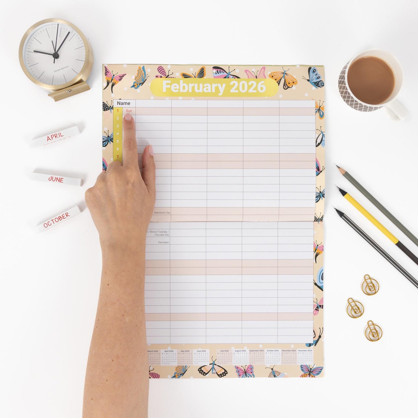 2026 A3 Month to View Family Home Planner 5 Column Wall All Family Organiser