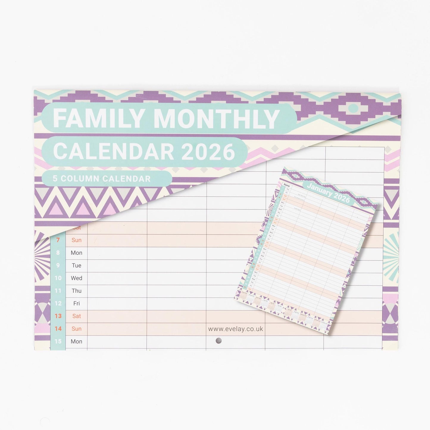 2026 Calendar Wall Monthly Planner Staff Rota Family Organiser 5 Columns marble