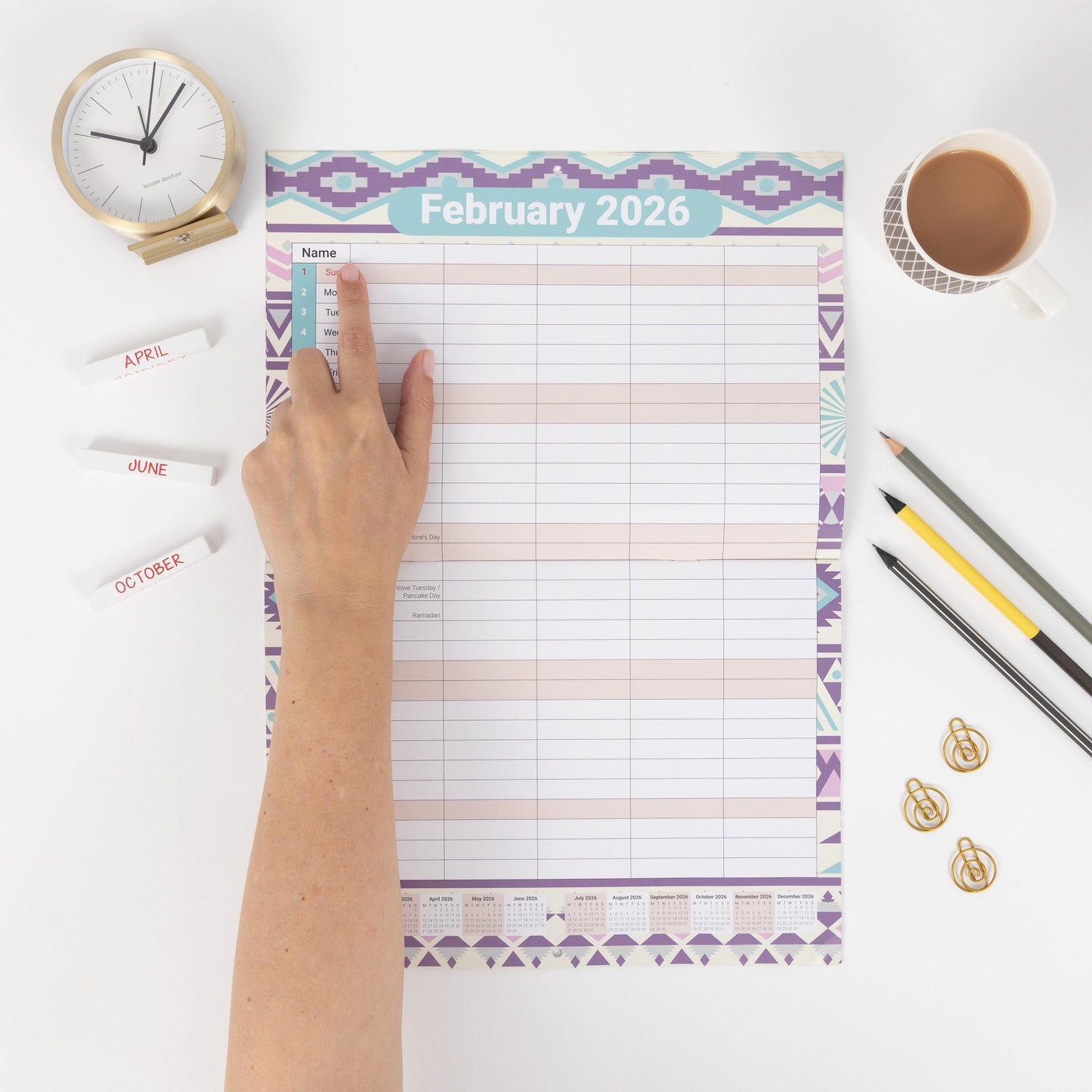 2026 Calendar Wall Monthly Planner Staff Rota Family Organiser 5 Columns marble