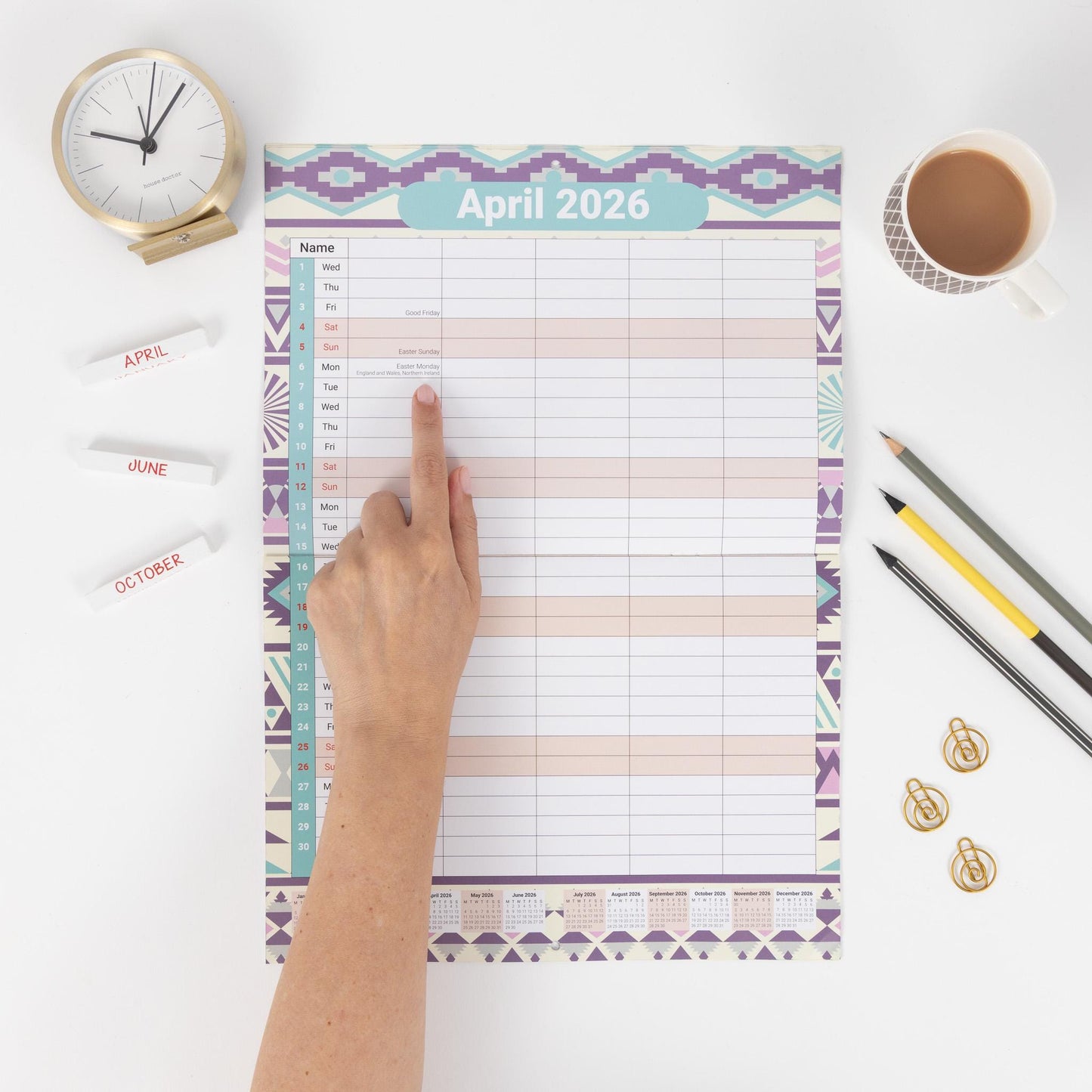 2026 Calendar Wall Monthly Planner Staff Rota Family Organiser 5 Columns marble