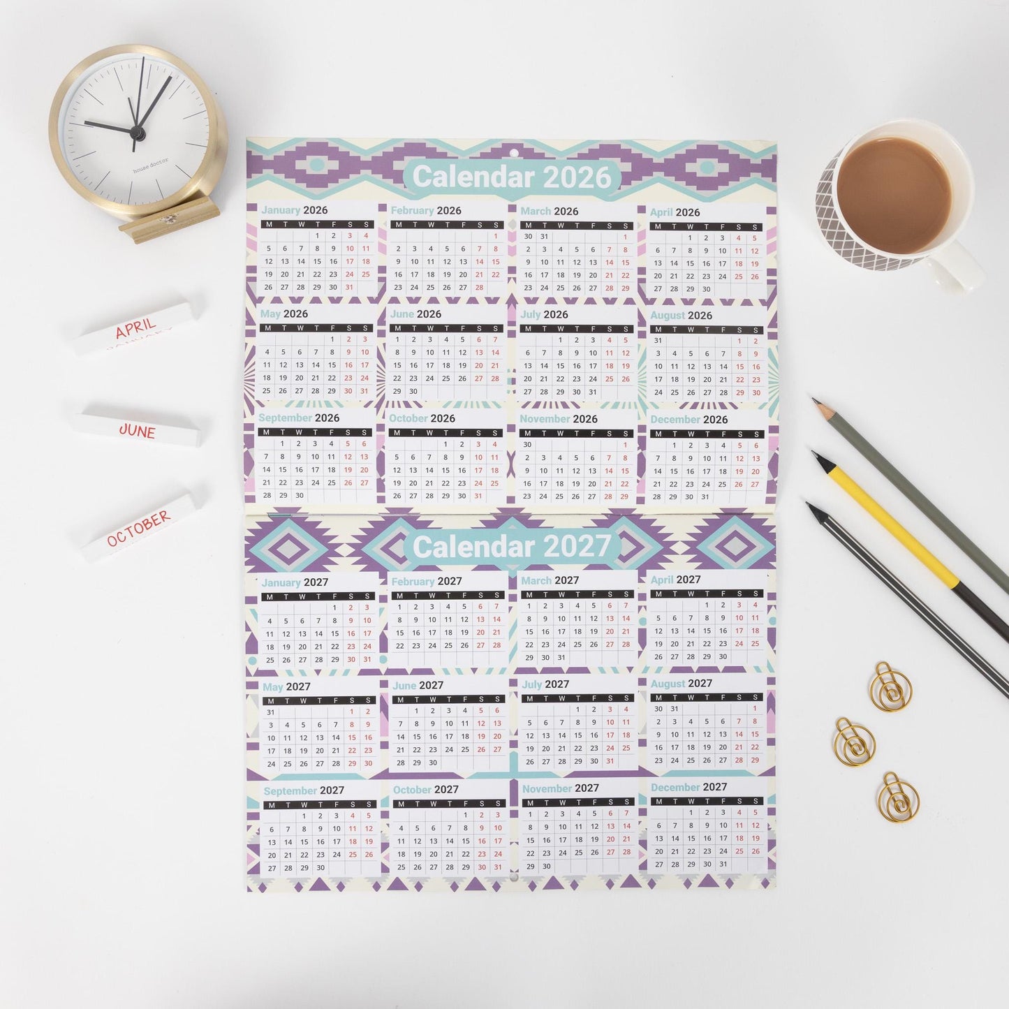 2026 Calendar Wall Monthly Planner Staff Rota Family Organiser 5 Columns marble