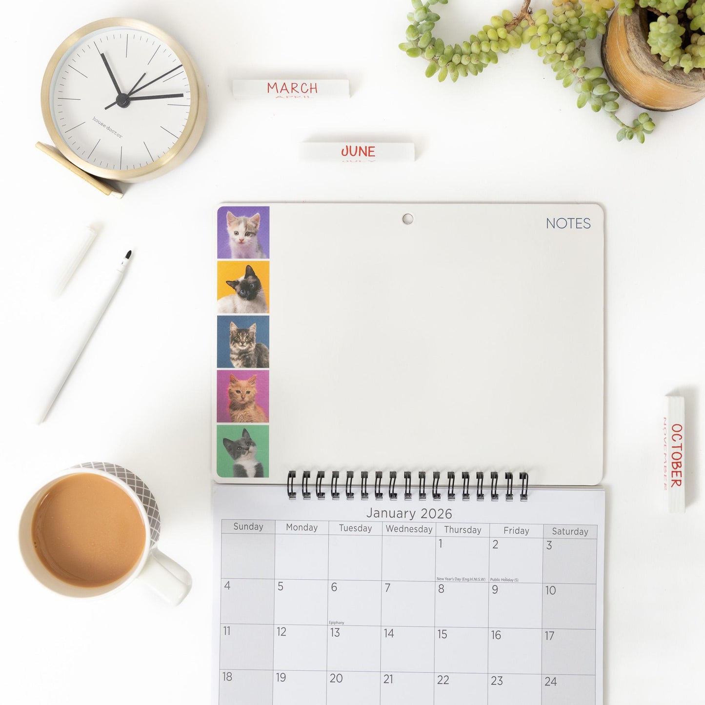 2026 Kitten Monthly Memo Board Wall Calendar Family Organiser White Board & Pen