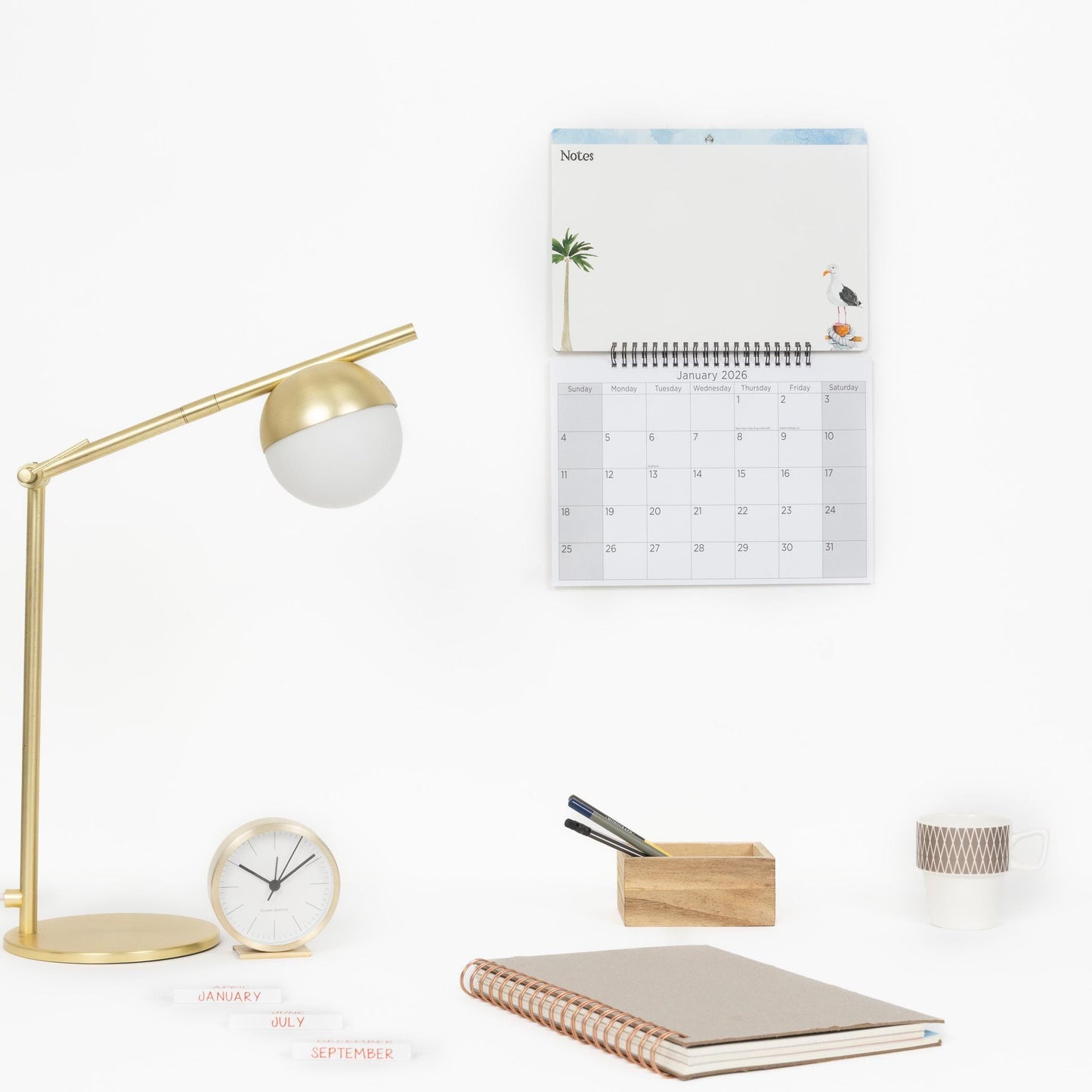 2026 Monthly Memo Board Wall Calendar Family Organiser White Board & Pen seaside