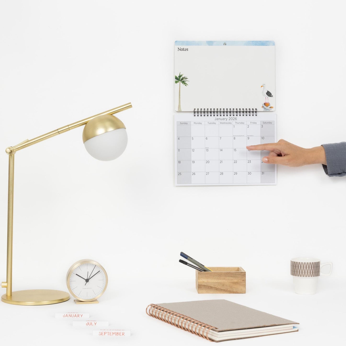 2026 Monthly Memo Board Wall Calendar Family Organiser White Board & Pen seaside