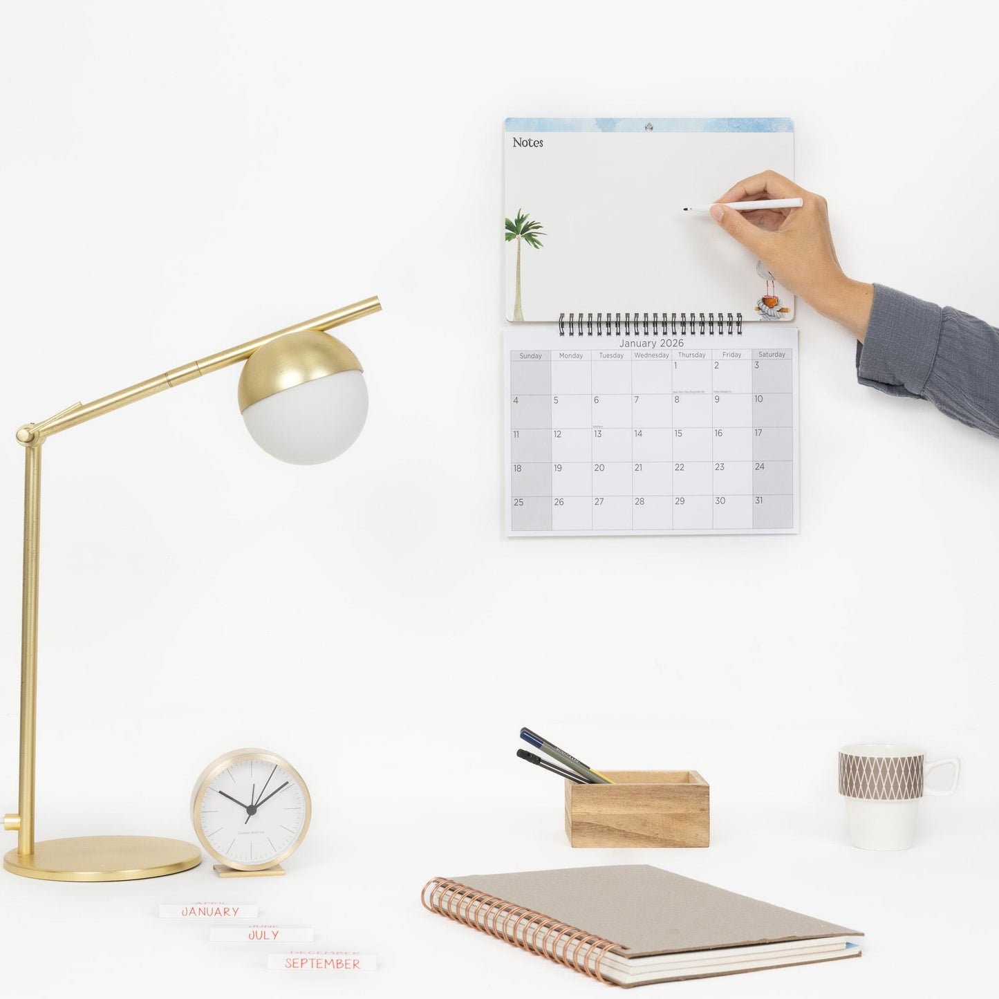 2026 Monthly Memo Board Wall Calendar Family Organiser White Board & Pen seaside
