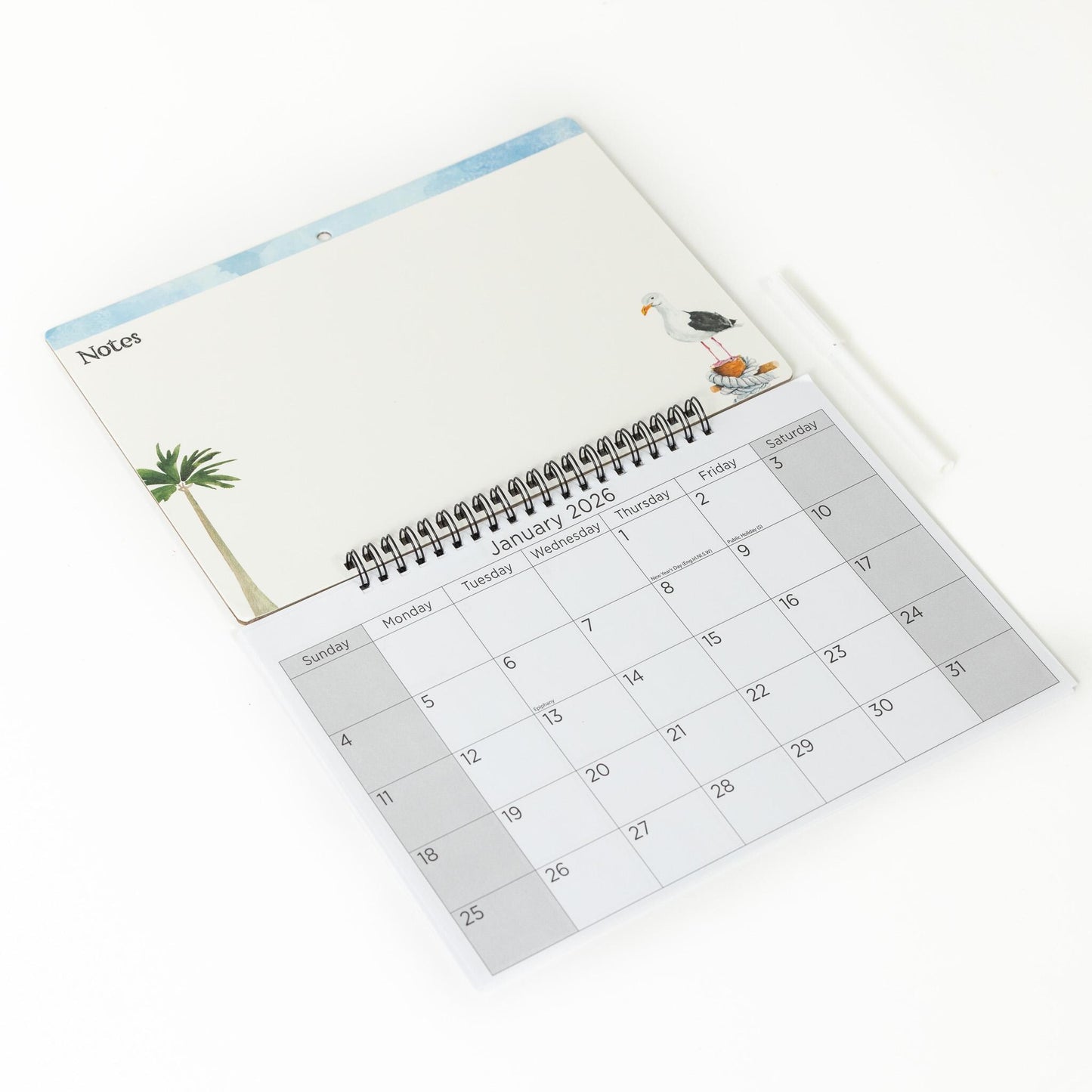 2026 Monthly Memo Board Wall Calendar Family Organiser White Board & Pen seaside