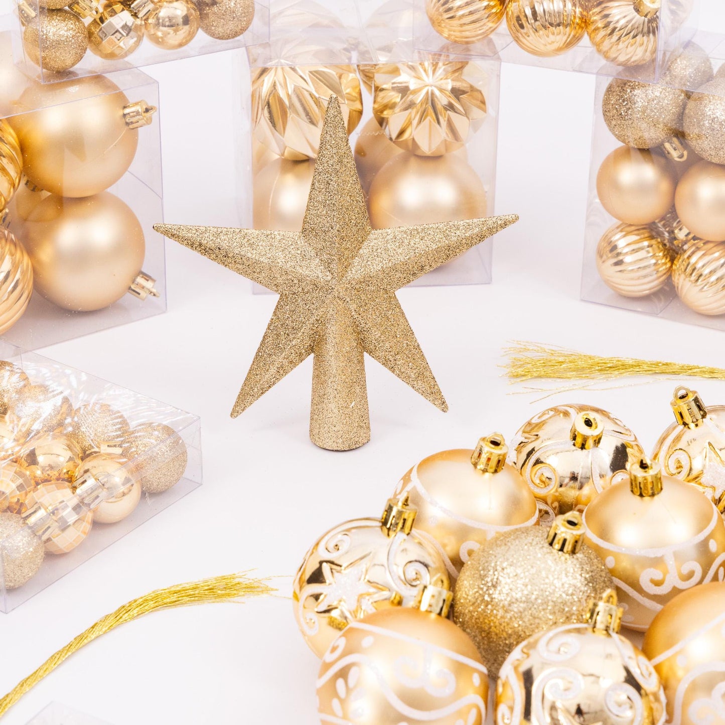 100 Christmas Baubles Tree Hanging Balls Xmas Party Beads Ornament Gold