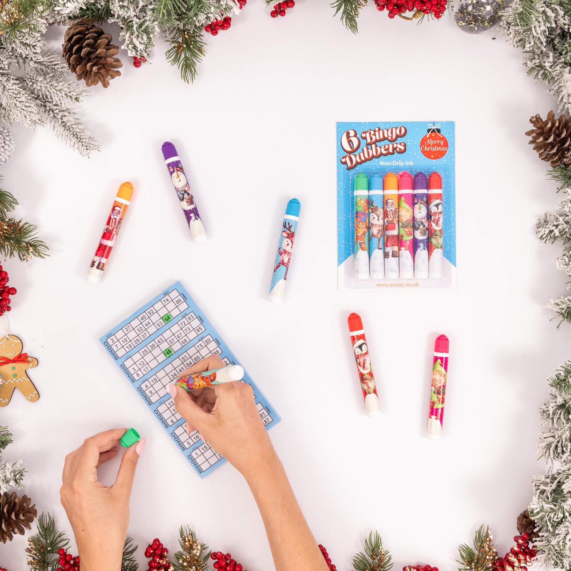6 Christmas Bingo Dabbers Felt Markers Mixed Pens Ticket Dobbers Non Drip Job Etsy