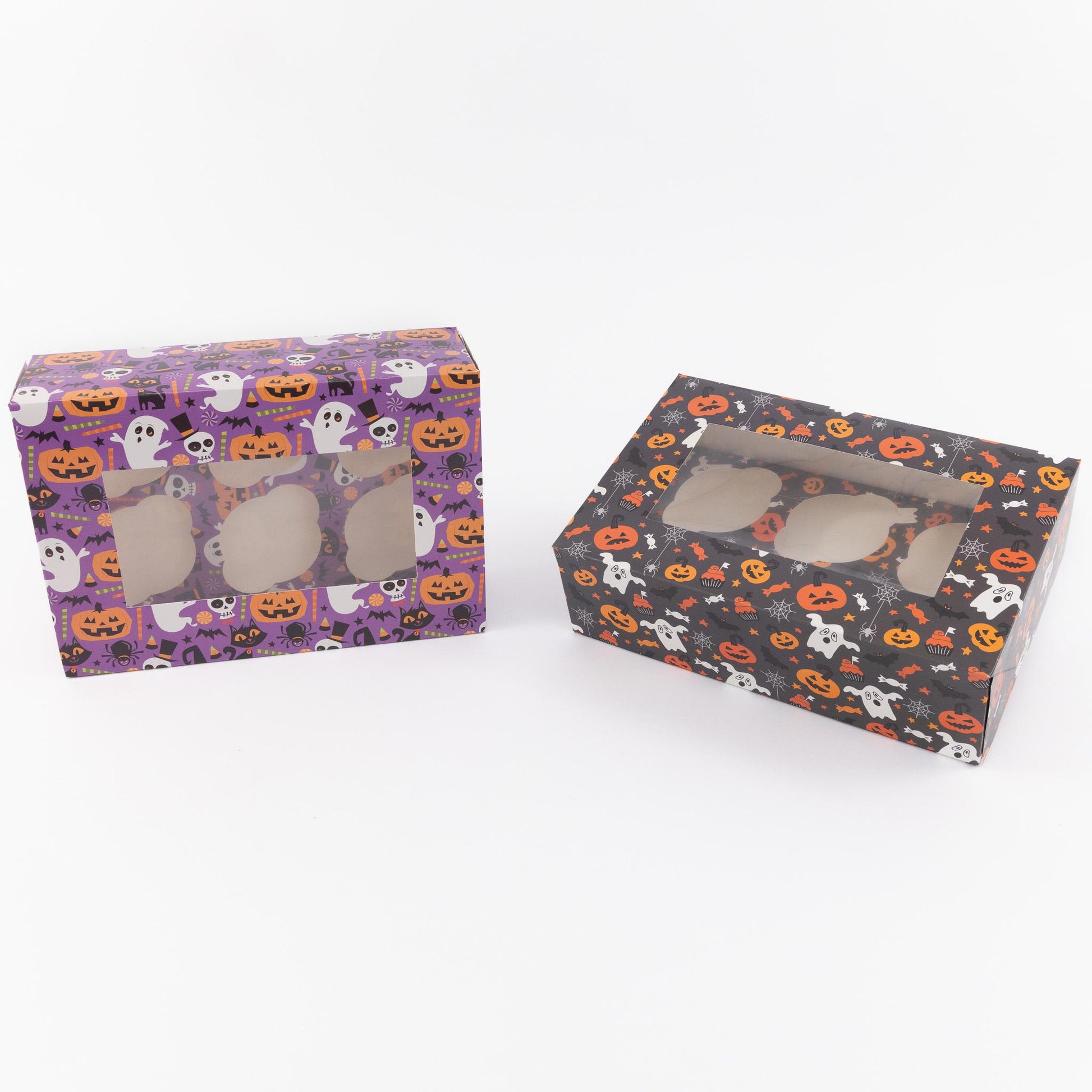 2 to 10 Halloween 6 Hole Cupcake Boxes Black Orange Cobweb Pumpkin Windowed Insert Etsy