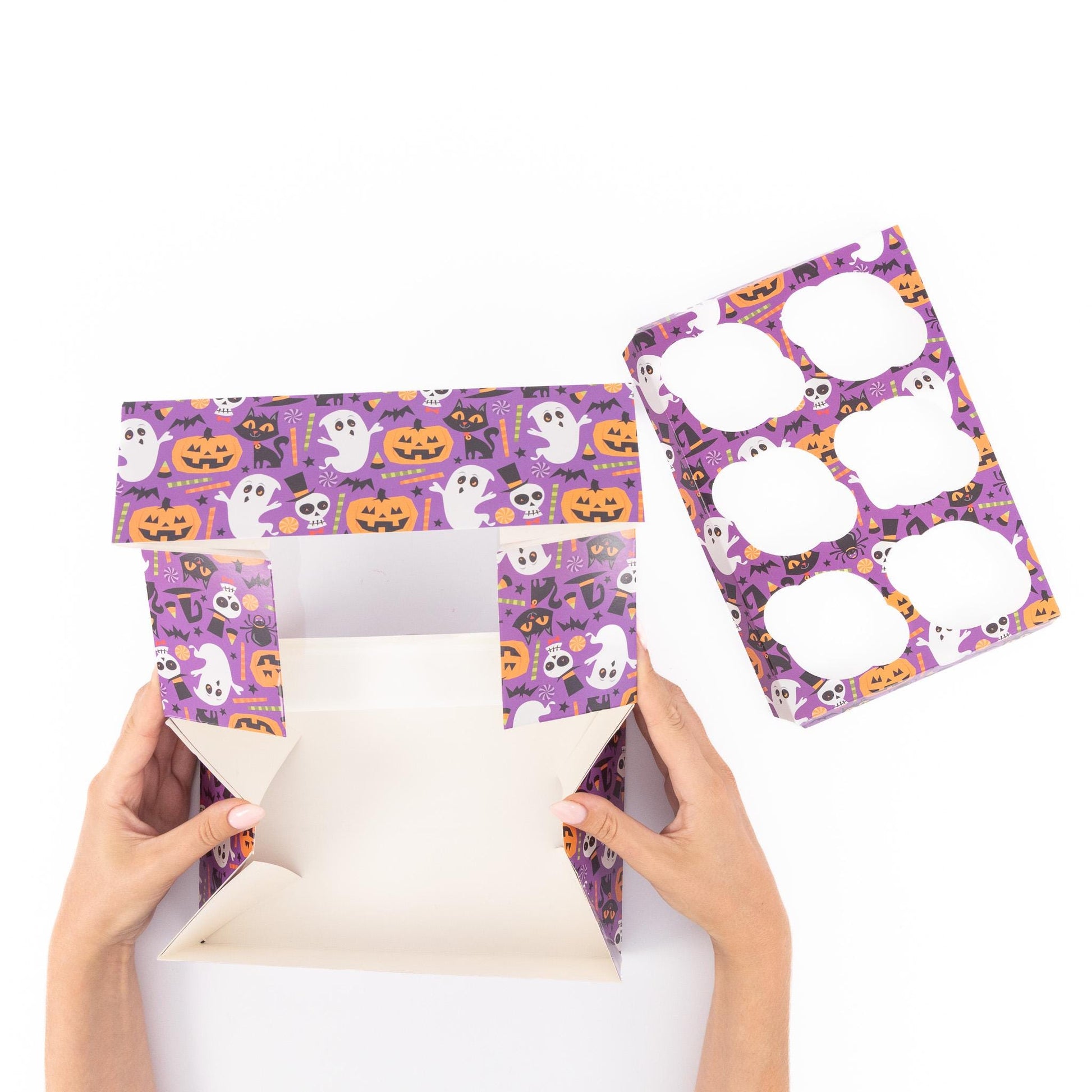 2 to 10 Halloween 6 Hole Cupcake Boxes Black Orange Cobweb Pumpkin Windowed Insert Etsy