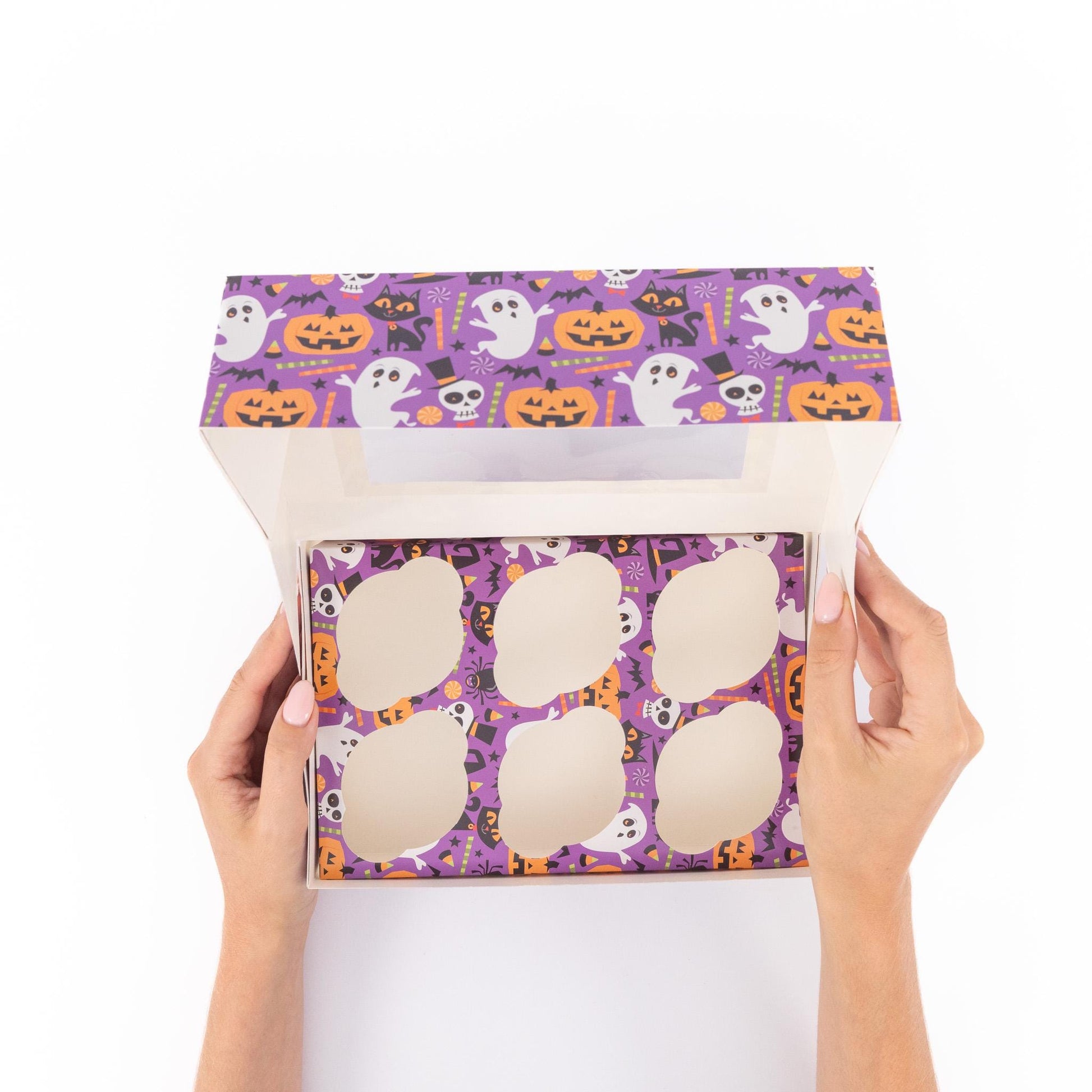 2 to 10 Halloween 6 Hole Cupcake Boxes Black Orange Cobweb Pumpkin Windowed Insert Etsy