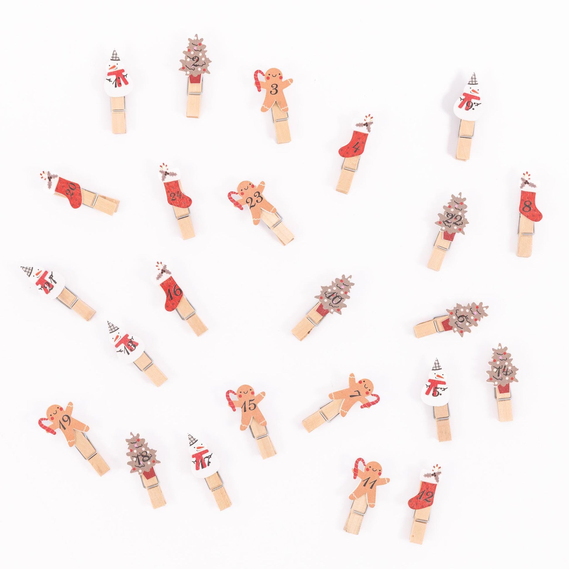 24 Advent Calendar Pegs Numbered Make Your Own Calendar Craft Gingerbread Etsy