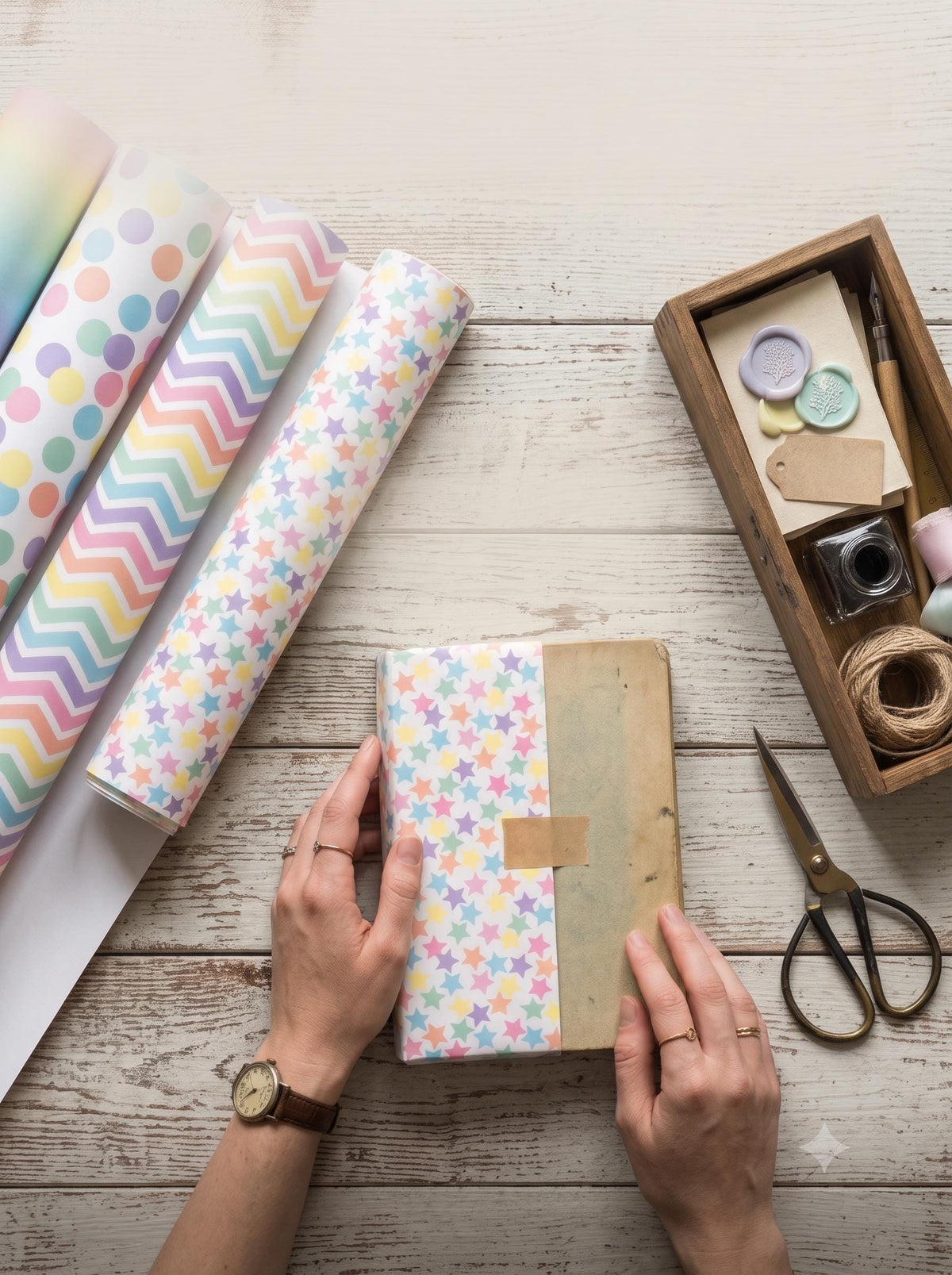 4 Rolls Pastel Birthday Gift Wrapping Paper Rainbow, Polka Dot, Chevron, Stars Designs Etsy