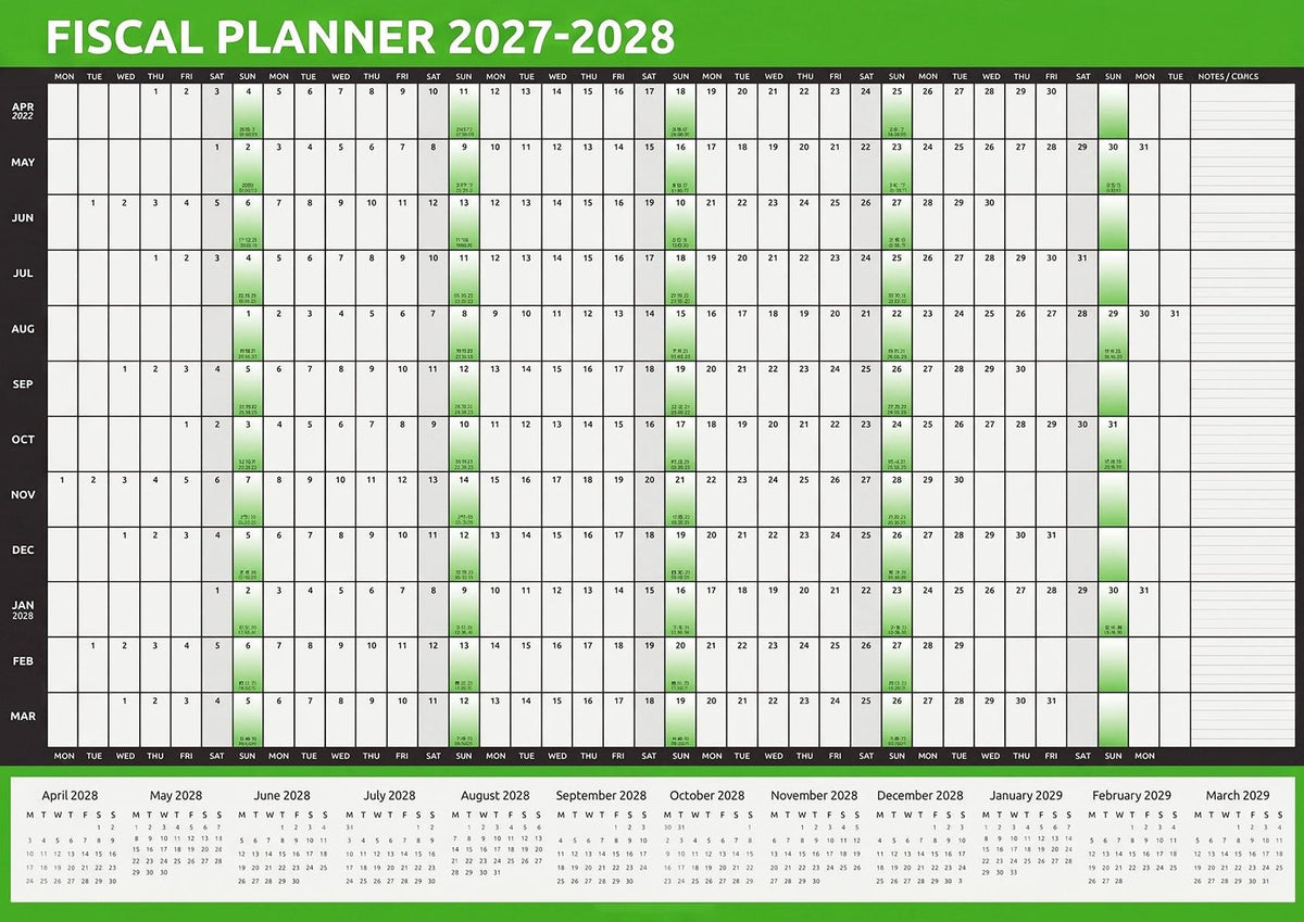FISCAL 2027 - 2028 A1 A2 Size Full Year Wall Planner Calendar Home Office Work Etsy