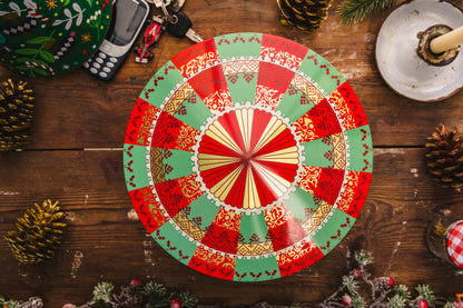 Striped carousel lid of the Christmas musical tin