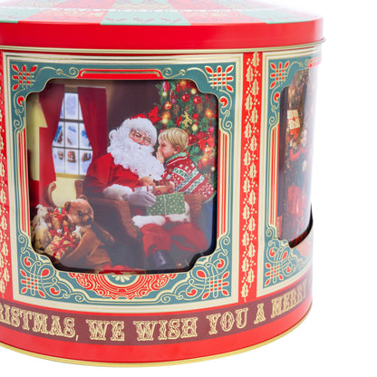 Christmas musical carousel tin close up