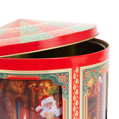 Christmas musical tin with lid lifted