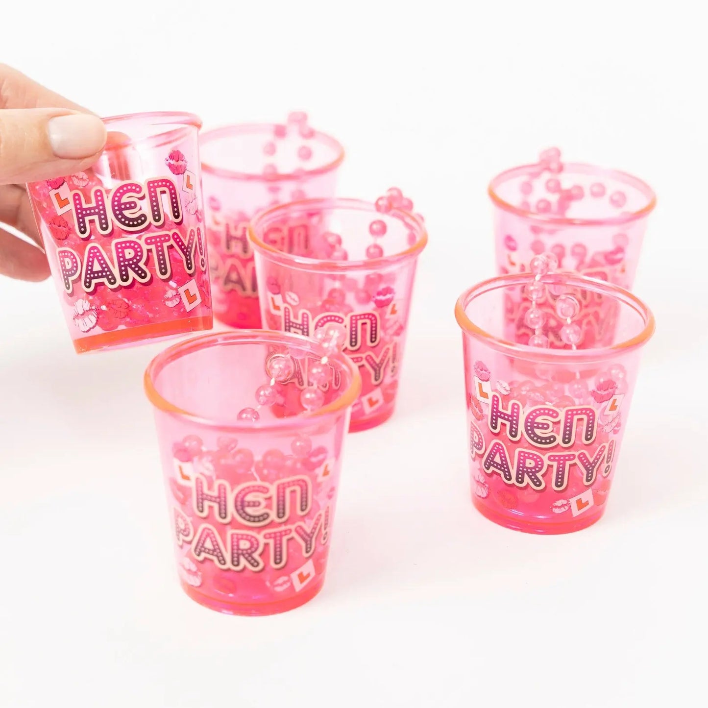 12 x pink Hen party team bride Hen Night Party bride to be Shot Glass Glasses & Necklace pink evelay