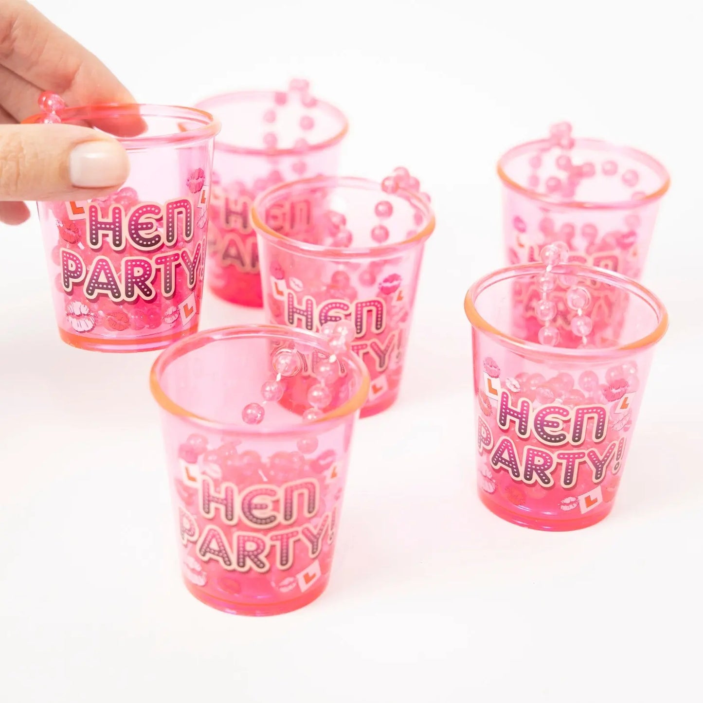 12 x pink Hen party team bride Hen Night Party bride to be Shot Glass Glasses & Necklace pink evelay