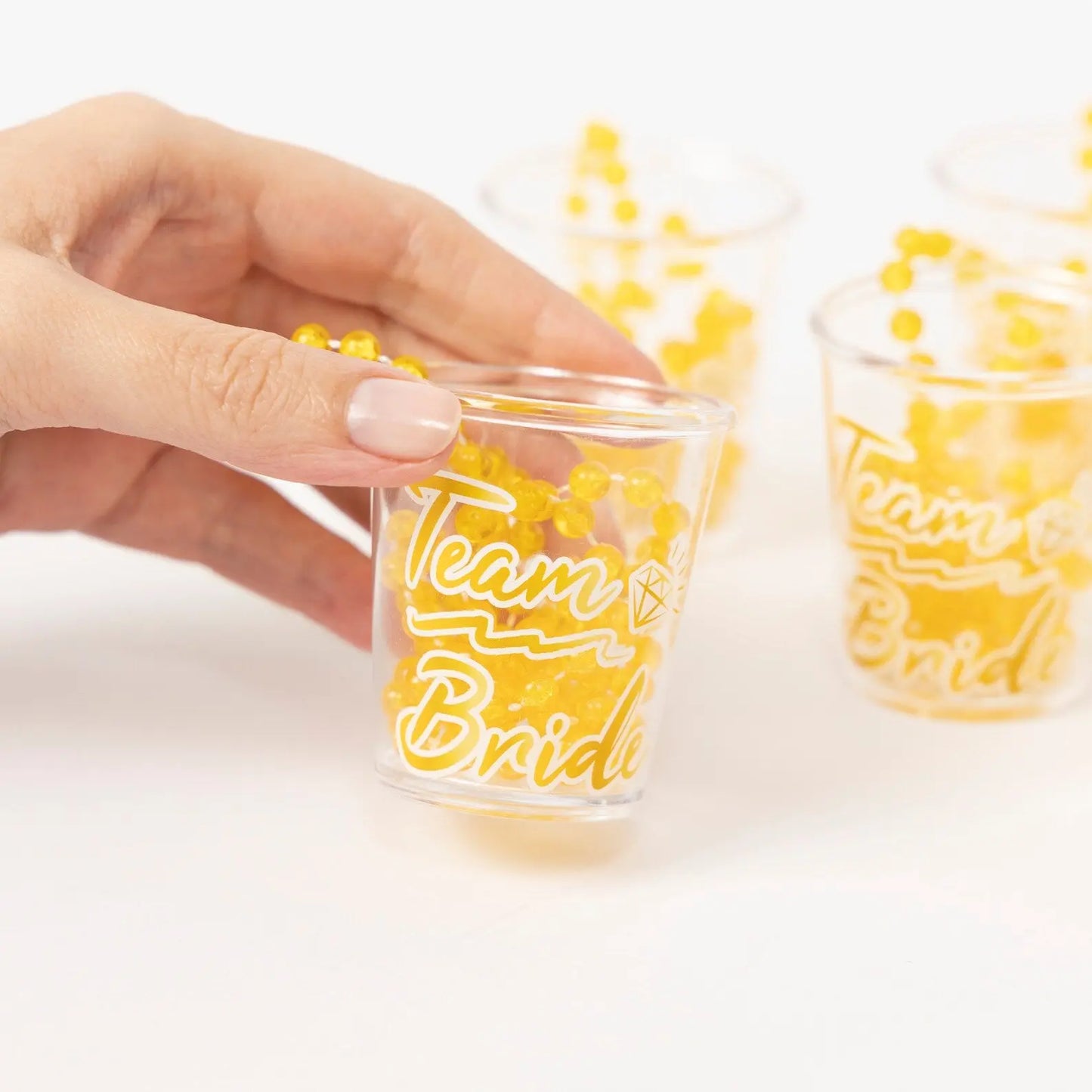 Team bride Yellow Hen Night Party bride to be Shot Glass Glasses & Necklace evelay