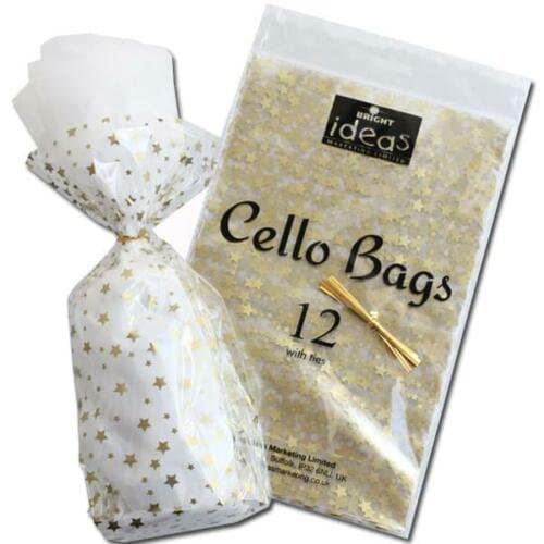 12 wedding sweets Cellophane Cello Party Food Cookie Gift Bags With Twist Ties gold star Keechi & co.