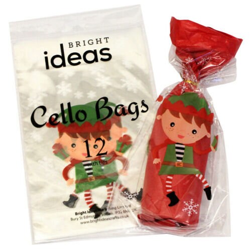 12 Christmas Cellophane Cello Party / Food / Cookie / Gift Bags With Twist Ties elf Keechi & co.
