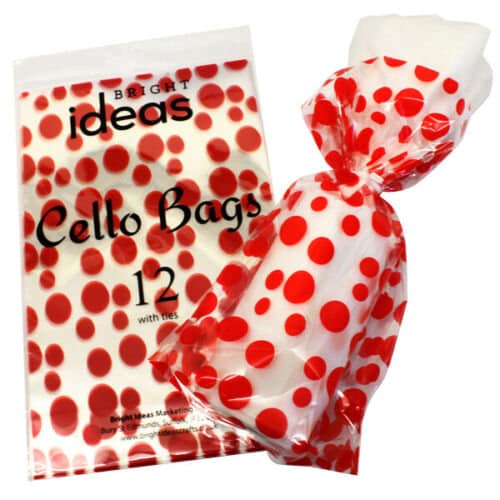 12  Cellophane Cello Party Food  Cookie Gift Bags With Twist Ties red spots Keechi & co.