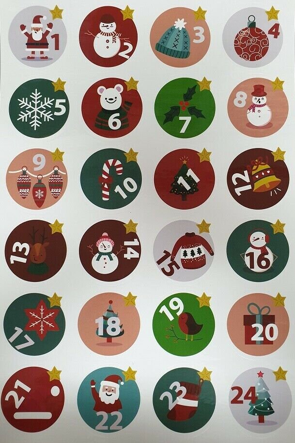 24 X Advent Calendar Countdown 24 -1 Sleeps until Christmas Stickers Labels Keechi & co.