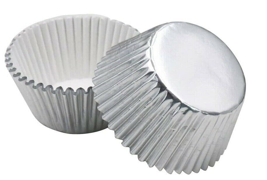 silver Mini Cupcake Cases Baking Muffin Cake Petits Fours Silver Foil Pack 50 Keechi & co.