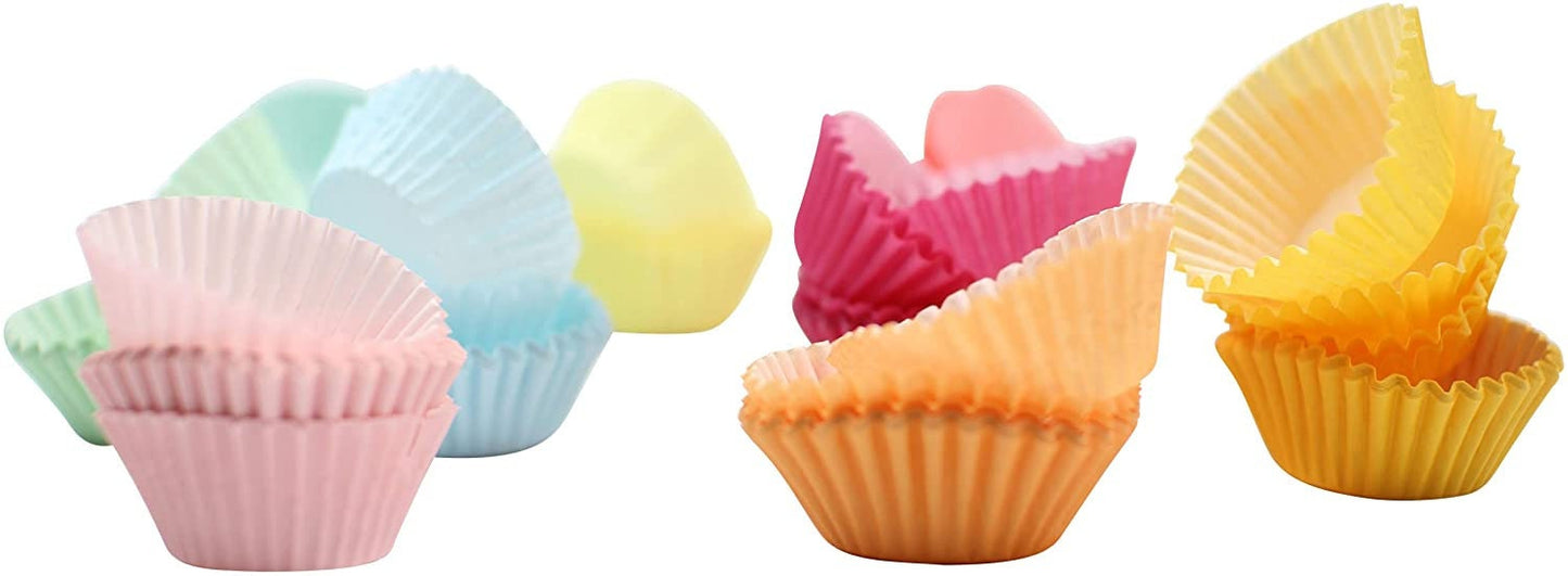 200 Pastel Rainbow Mini Cupcake Liners: Baking Paper Cases