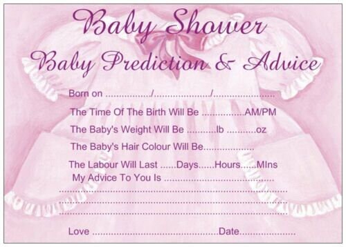 Baby Shower Prediction Advice Game Pack of 12 sheets Boys Girls Or Unisex Keechi & co.