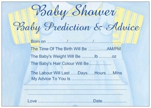 Baby Shower Prediction Advice Game Pack of 12 sheets Boys Girls Or Unisex Keechi & co.