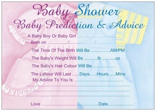 Baby Shower Prediction Advice Game Pack of 12 sheets Boys Girls Or Unisex Keechi & co.