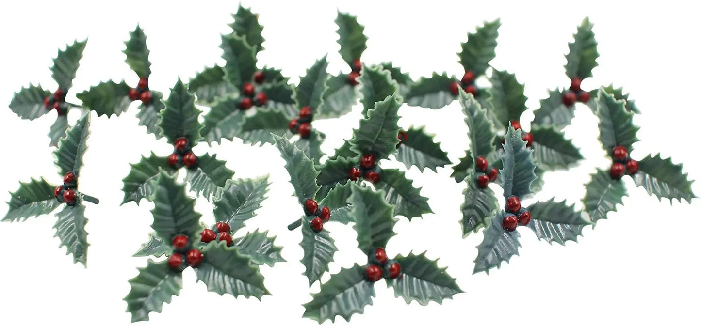 Holly Leaf Christmas Cake Decoration Decorating 20 50 or 12Pcs Small Plastic Holly Leaf with 3 Berries Yule Log Topper Cupcake Keechi & co.