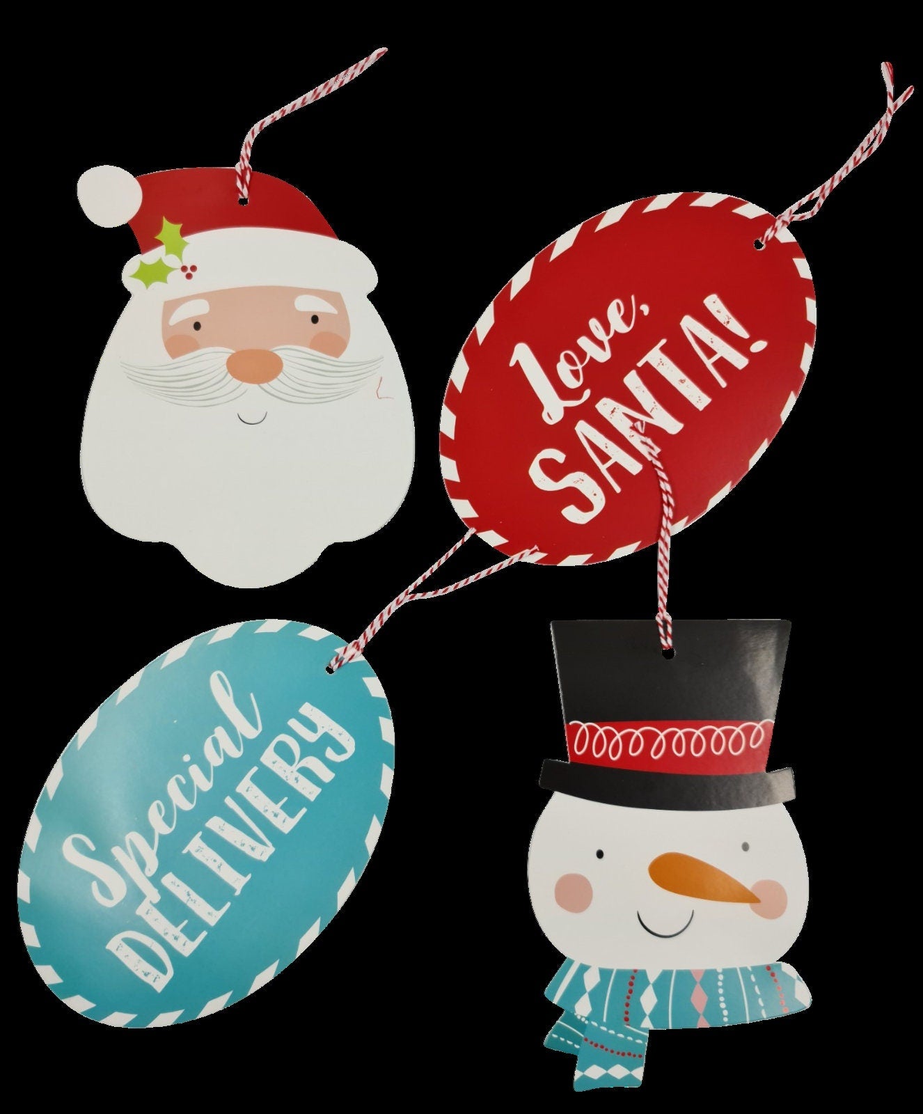 4 X Jumbo Christmas Gift Tags Name Xmas craft Present Tie-on Santa Snowman Kids mix Keechi & co.